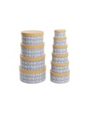 Satz stapelbarer Organizerboxen DKD Home Decor tiere rund Blau Pappe (37,5 x 37,5 x 18 cm)