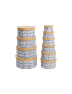Set de Cajas Organizadoras Apilables DKD Home Decor Animales Redondo Azul Cartón (37,5 x 37,5 x 18 cm)