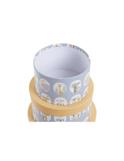 Satz stapelbarer Organizerboxen DKD Home Decor tiere rund Blau Pappe (37,5 x 37,5 x 18 cm)