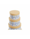 Satz stapelbarer Organizerboxen DKD Home Decor tiere rund Blau Pappe (37,5 x 37,5 x 18 cm)