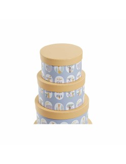 Satz stapelbarer Organizerboxen DKD Home Decor tiere rund Blau Pappe (37,5 x 37,5 x 18 cm)