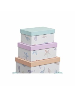 Set de Cajas Organizadoras Apilables DKD Home Decor Marino Cartón (43,5 x 33,5 x 15,5 cm)