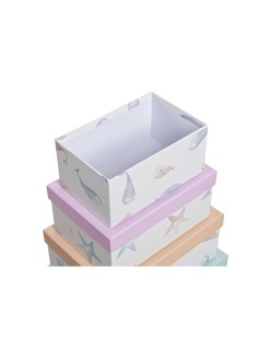 Set de Cajas Organizadoras Apilables DKD Home Decor Marino Cartón (43,5 x 33,5 x 15,5 cm)