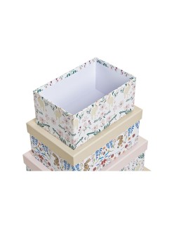 Set de Cajas Organizadoras Apilables DKD Home Decor Animales Flores Cartón (43,5 x 33,5 x 15,5 cm)