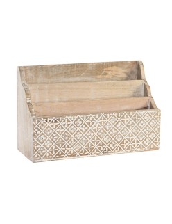 Organizador Multiusos DKD Home Decor Blanco Natural Madera de mango 32 x 13 x 21 cm 33 x 12 x 21 cm Hojas (12 Unidades)