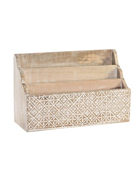 Organizador Multiusos DKD Home Decor Blanco Natural Madera de mango 32 x 13 x 21 cm 33 x 12 x 21 cm Hojas (12 Unidades)