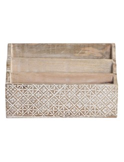 Organizador Multiusos DKD Home Decor Blanco Natural Madera de mango 32 x 13 x 21 cm 33 x 12 x 21 cm Hojas (12 Unidades)