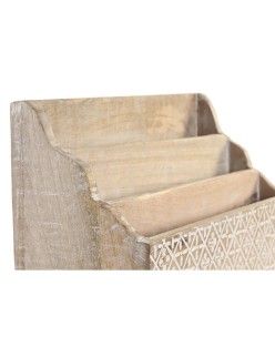 Organizador Multiusos DKD Home Decor Blanco Natural Madera de mango 32 x 13 x 21 cm 33 x 12 x 21 cm Hojas (12 Unidades)