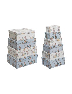 Set de Cajas Organizadoras Apilables DKD Home Decor Azul Blanco Flores Cartón (43,5 x 33,5 x 15,5 cm)