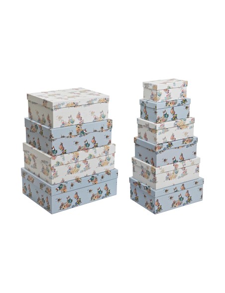 Set de Cajas Organizadoras Apilables DKD Home Decor Azul Blanco Flores Cartón (43,5 x 33,5 x 15,5 cm)