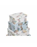 Set de Cajas Organizadoras Apilables DKD Home Decor Azul Blanco Flores Cartón (43,5 x 33,5 x 15,5 cm)