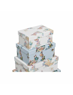 Set de Cajas Organizadoras Apilables DKD Home Decor Azul Blanco Flores Cartón (43,5 x 33,5 x 15,5 cm)