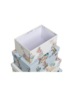 Set de Cajas Organizadoras Apilables DKD Home Decor Azul Blanco Flores Cartón (43,5 x 33,5 x 15,5 cm)