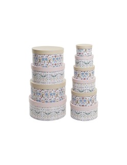 Set de Cajas Organizadoras Apilables DKD Home Decor Animales Redondo Flores Cartón (37,5 x 37,5 x 18 cm)
