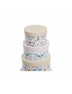 Set de Cajas Organizadoras Apilables DKD Home Decor Animales Redondo Flores Cartón (37,5 x 37,5 x 18 cm)