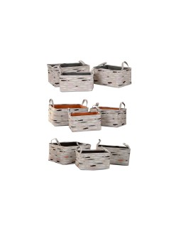 Juego de Cestas DKD Home Decor Marrón Gris Naranja 40 x 30 x 20 cm (3 Unidades)