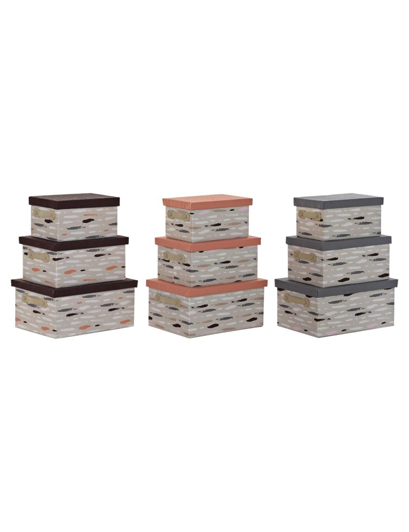 Set di Scatole per Sistemare Impilabili DKD Home Decor Marrone Grigio Arancio 40 x 30 x 20 cm