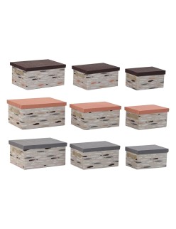 Set de Cajas Organizadoras Apilables DKD Home Decor Marrón Gris Naranja 40 x 30 x 20 cm