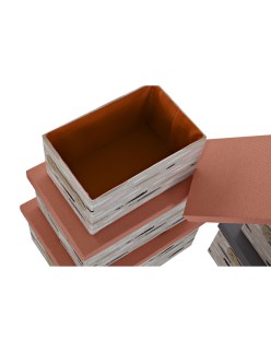 Set de Cajas Organizadoras Apilables DKD Home Decor Marrón Gris Naranja 40 x 30 x 20 cm