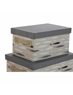 Set de Cajas Organizadoras Apilables DKD Home Decor Marrón Gris Naranja 40 x 30 x 20 cm