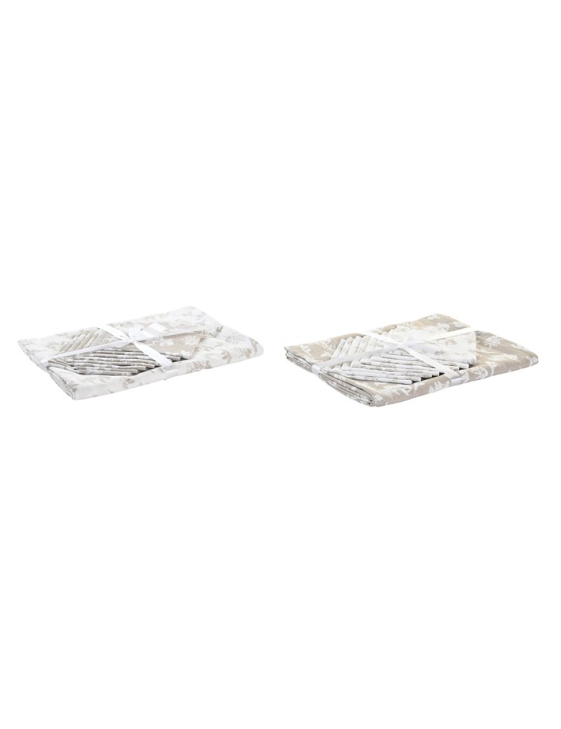 Tovaglia e tovaglioli DKD Home Decor 9 Pezzi 2 Unità 150 x 250 x 0,5 cm Beige Rosa Bianco Verde Marrone Chiaro