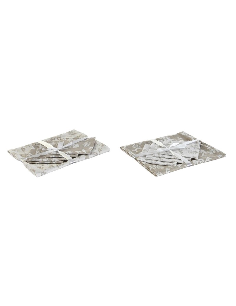 Tovaglia e tovaglioli DKD Home Decor 2 Unità 150 x 150 x 0,5 cm Beige Bianco Marrone Chiaro