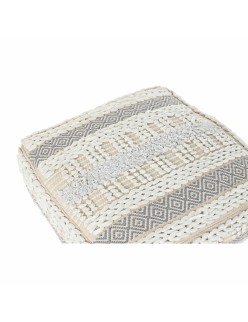 Cojín DKD Home Decor De suelo Blanco Gris Cuadrada Boho 60 x 60 x 25 cm