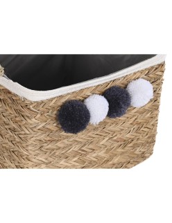 Basket set DKD Home Decor Natural Natural Fibre Pompoms 33 x 33 x 25 cm 2 Pieces