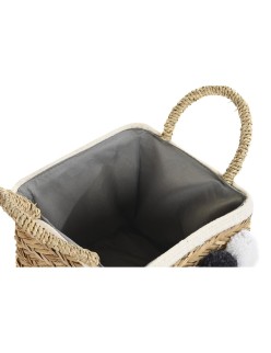 Juego de Cestas DKD Home Decor Natural Fibra natural Pompones 33 x 33 x 25 cm 2 Piezas