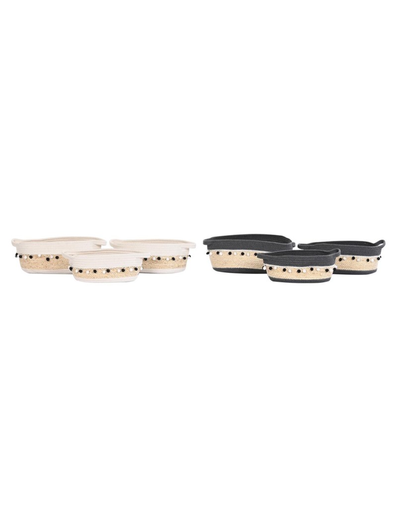 Set di Cestini DKD Home Decor Bianco Grigio Alluminio Boho 36 x 26 x 15 cm 45 x 25 x 16 cm 3 Pezzi (2 Unità)