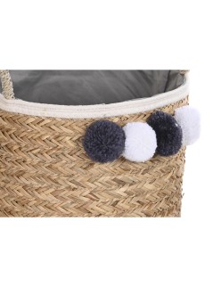 Set di Cestini DKD Home Decor Naturale Cotone Pompon Fibra naturale (40 x 40 x 35 cm)