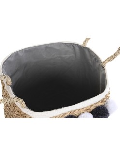 Conjunto de Cestas DKD Home Decor Natural Algodão Pompons Fibra natural (40 x 40 x 35 cm)