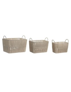 Juego de Cestas DKD Home Decor Beige Metal 39 x 29 x 31 cm 3 Piezas