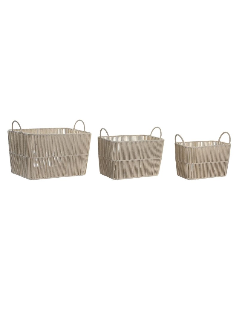 Juego de Cestas DKD Home Decor Beige Metal 39 x 29 x 31 cm 3 Piezas