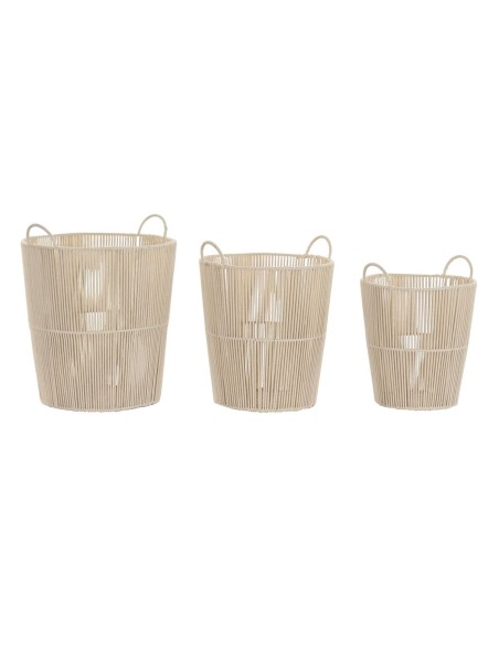 Juego de Cestas DKD Home Decor Beige Metal 42 x 42 x 51 cm 3 Piezas Juego de Cestas DKD Home Decor Beige Metal 42 x 42 x 51 cm 3 Piezas