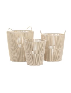 Juego de Cestas DKD Home Decor Beige Metal 42 x 42 x 51 cm 3 Piezas