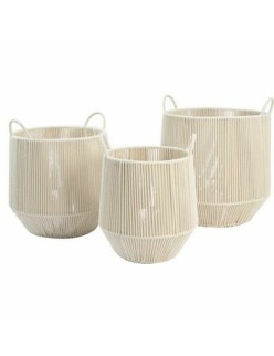 Juego de Cestas DKD Home Decor Beige Metal 38 x 38 x 45 cm 3 Piezas