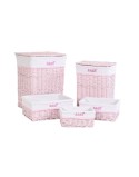 Lot de paniers DKD Home Decor Rose Polyester Enfant osier (44 x 34 x 56 cm)