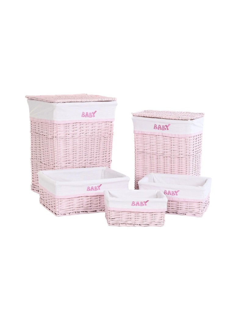 Lot de paniers DKD Home Decor Rose Polyester Enfant osier (44 x 34 x 56 cm)