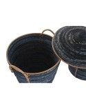 Set de basket DKD Home Decor Bleu Noir Boho 51 x 51 x 65 cm 3 Pièces