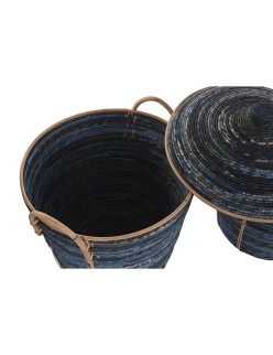 Juego de Cestas DKD Home Decor Azul Negro Boho 51 x 51 x 65 cm 3 Piezas
