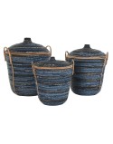 Juego de Cestas DKD Home Decor Azul Negro Boho 51 x 51 x 65 cm 3 Piezas