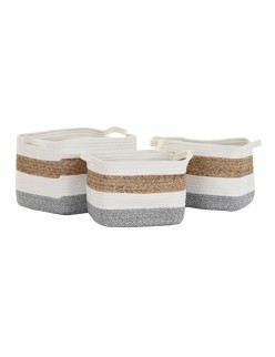 Juego de Cestas DKD Home Decor Blanco Fibra natural 36 x 27 x 27 cm 3 Piezas