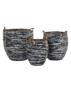 Juego de Cestas DKD Home Decor Blanco Negro Boho 56 x 56 x 60 cm 52 x 52 x 60 cm Plástico 3 Piezas