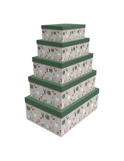 Conjunto de Caixas de Organização Empilháveis DKD Home Decor Verde Cinzento Cartão 50 x 35 x 25 cm (5 Unidades)