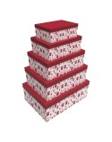 Set de Cajas Organizadoras Apilables DKD Home Decor Blanco Rojo Cartón Reno 50 x 35 x 25 cm (5 Unidades)