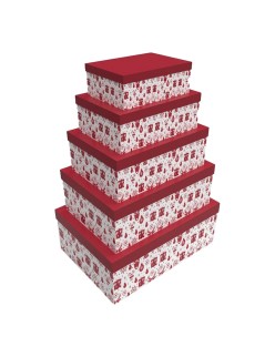 Set de Cajas Organizadoras Apilables DKD Home Decor Blanco Rojo Cartón Reno 50 x 35 x 25 cm (5 Unidades)