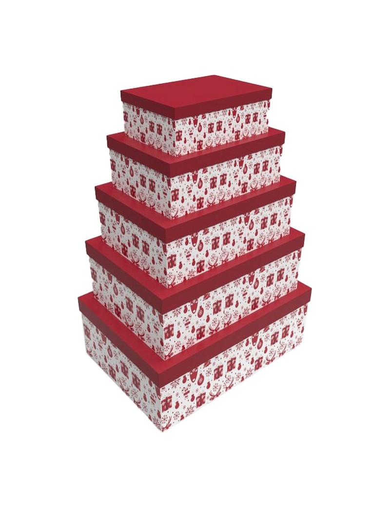 Set de Cajas Organizadoras Apilables DKD Home Decor Blanco Rojo Cartón Reno 50 x 35 x 25 cm (5 Unidades)