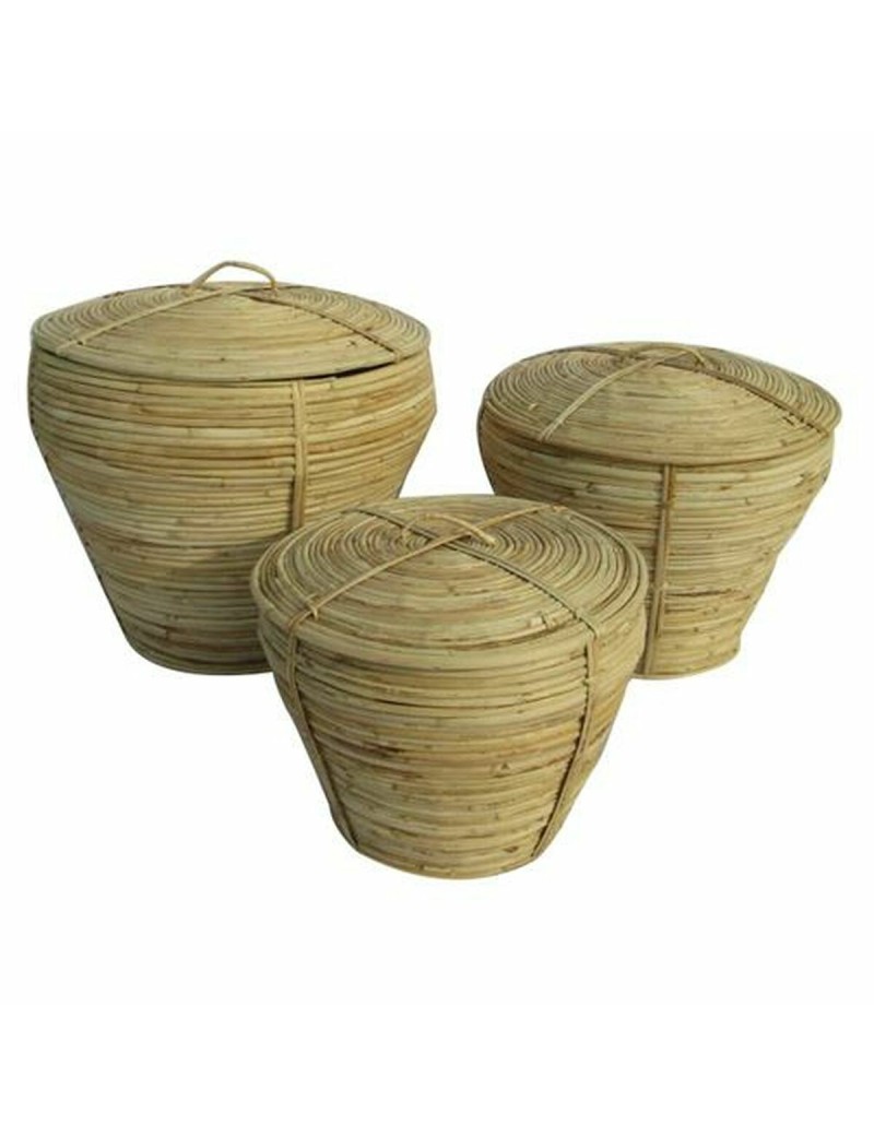 Set de basket DKD Home Decor Avec couvercle Naturel Rotin Tropical (3 Pièces) (35 x 35 x 30 cm)