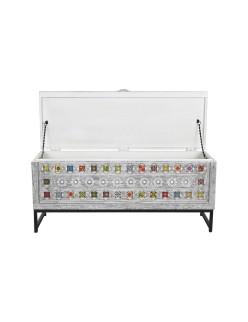 Baúl DKD Home Decor Cerámica Gris Blanco Madera de mango (116 x 40 x 50 cm)